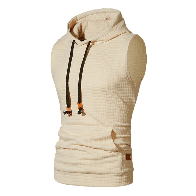 Men's Jacquard Sleeveless Solid Color Knitted Hoodie