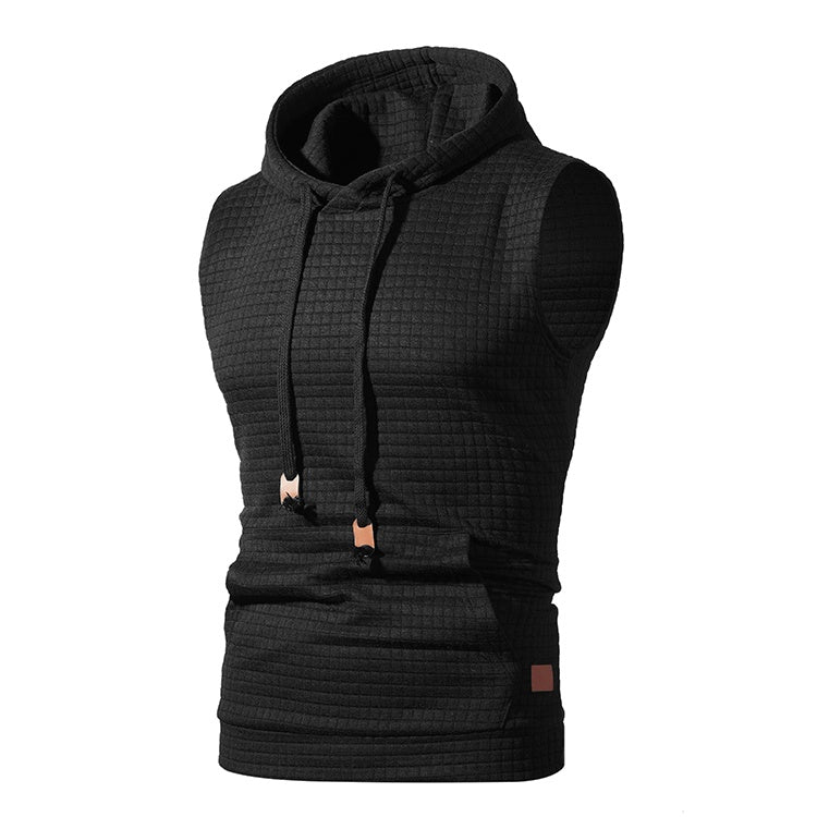 Men's Jacquard Sleeveless Solid Color Knitted Hoodie